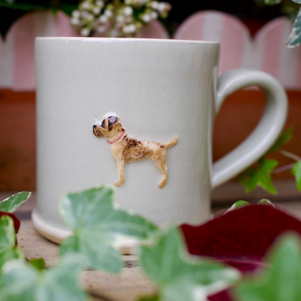 Jane Hogben Pottery Border Terrier Mug in Green