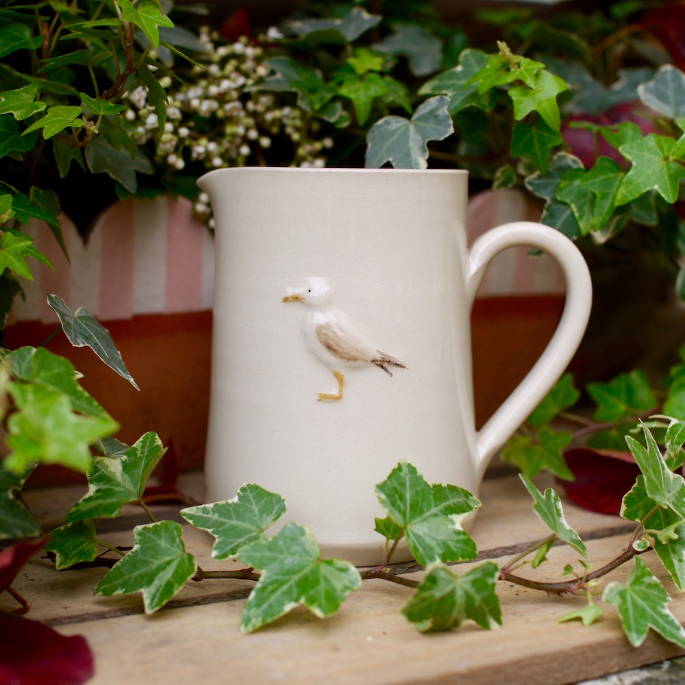 Jane Hogben Pottery Mudium jug with Seagull design